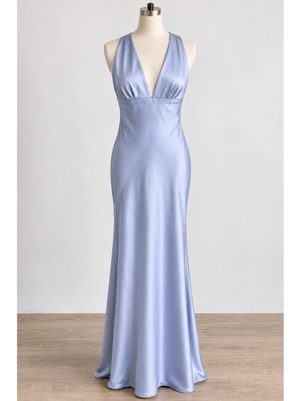 ZARA Pale Periwinkle Satin Maxi Gown Open Back Dress Size M